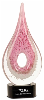 Pink Rain Drop<BR> Art Glass Trophy<BR> 12 Inches