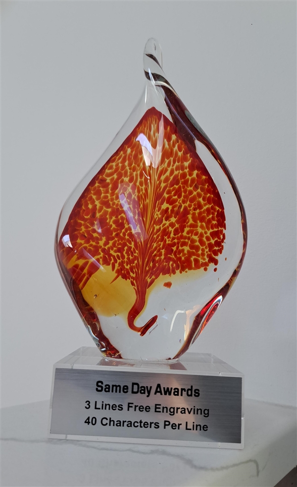 Orange Flame<BR> Art Glass Trophy<BR> 10.5 Inches