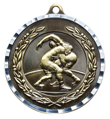 Diamond Cut<BR> Wrestling Medal<BR> Gold/Silver/Bronze<BR> 2 Inches