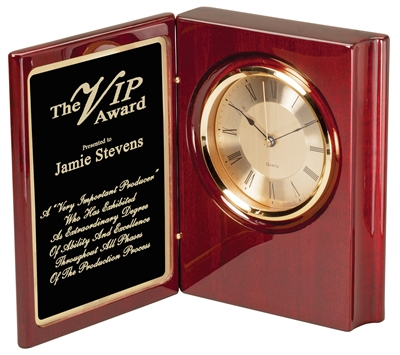 XXL Rosewood Premier<BR> Book Clock<BR> 9 Inches