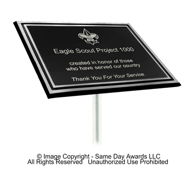 4" X 6"<BR> Outdoor Plaque<BR> Silver Double Border<BR> Cast Aluminum Plaques<BR>With Stake