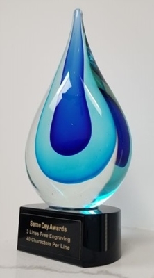 SAME DAY<BR>Bonami Azure<BR> Art Glass Trophy<BR> 9.25 Inches