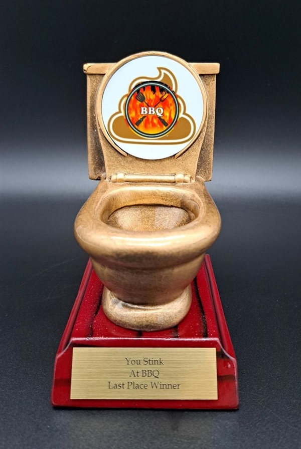 1-L Series<BR>Toilet Bowl Trophy<BR>"You Stink<BR> at BBQ<BR>Or Custom Logo