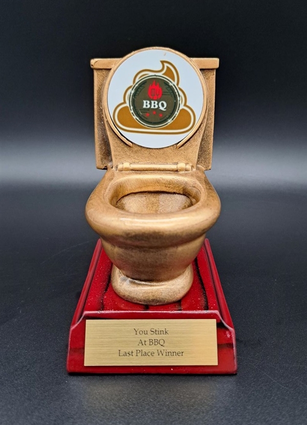 1-L Series<BR>Toilet Bowl Trophy<BR>"You Stink at BBQ<BR>Or Custom Logo