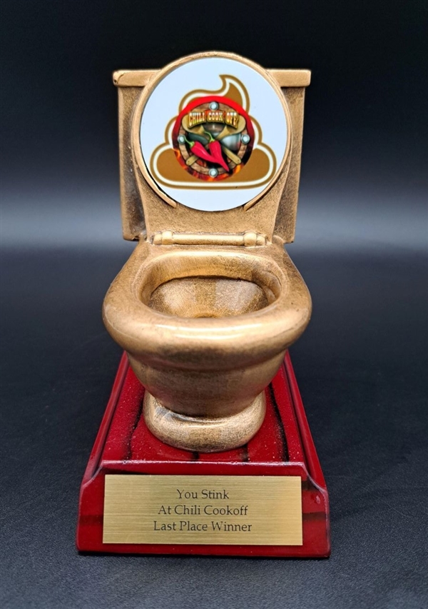 1-L Series<BR>Toilet Bowl Trophy<BR>"You Stink<BR> at Chili Cook-Off"<BR>Or Custom Logo