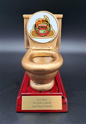 1-L Series<BR>Toilet Bowl Trophy<BR>"You Stink <BR>at Chili Cook-Off"<BR>Or Custom Logo