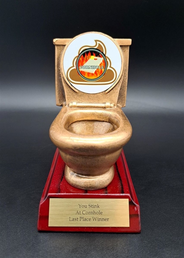 1-L Series<BR>Toilet Bowl Trophy<BR>"You Stink at Cornhole"<BR>Or Custom Logo