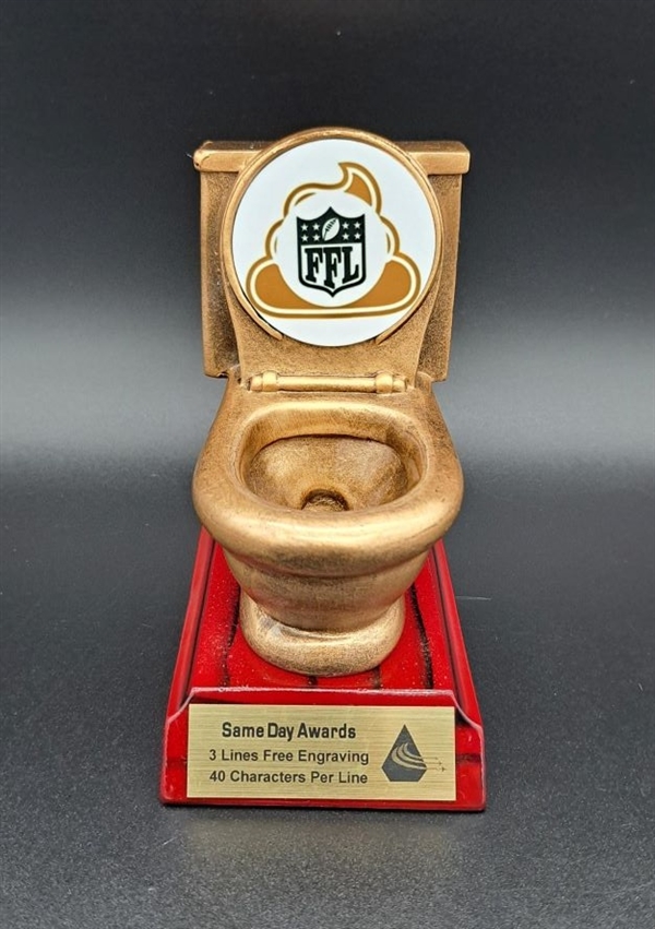 1-L Series<BR>Toilet Bowl Trophy<BR>"You Stink<BR> at Fantasy Football"<BR>Or Custom Logo