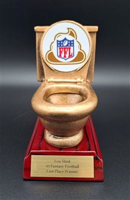 1-L Series<BR>Toilet Bowl Trophy<BR>"You Stink <BR>at Fantasy Football"<BR>Or Custom Logo