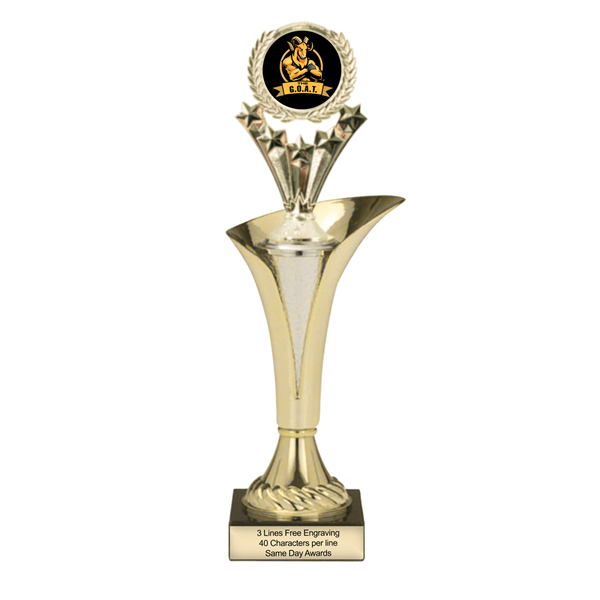 Typhoon Trophy Cup<BR> G.O.A.T> Logo Trophy<BR> 12.5 or 15 Inches