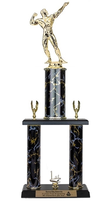 2 Post <BR>Male Bodybuilding Trophy<BR> 18-22 Inches<BR> 10 Colors