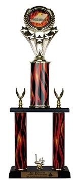 2 Post <BR>Flame Cornhole Trophy<BR> 18-22 Inches<BR> 10 Colors