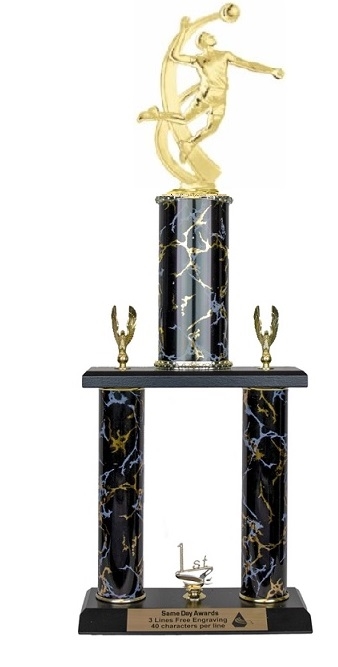 2 Post <BR>Male Motion Volleyball Trophy<BR> 18-22 Inches<BR> 10 Colors