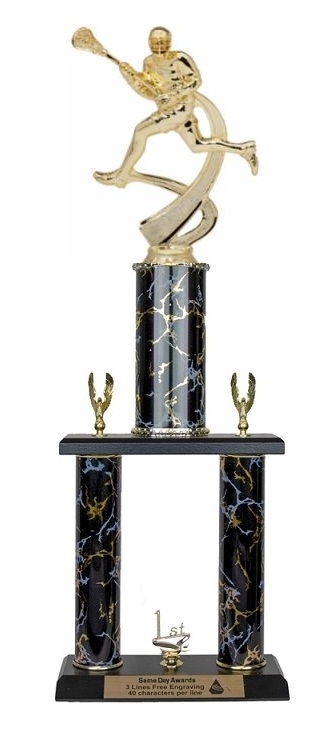 2 Post <BR> Male Lacrosse Trophy<BR> 18-22 Inches<BR> 9 Colors
