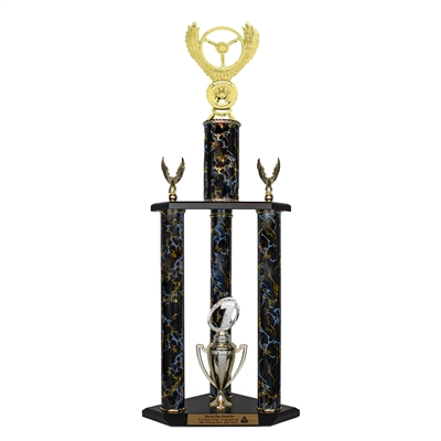 3 Column <BR> Winged Wheel Trophy <BR> 26 to 36 Inches<BR> 10 Colors