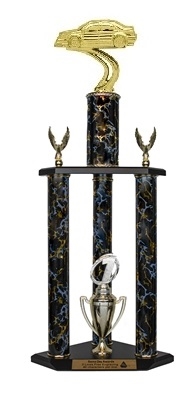 3 Column <BR> Rally Car Trophy <BR> 26 to 32 Inches<BR> 10 Colors