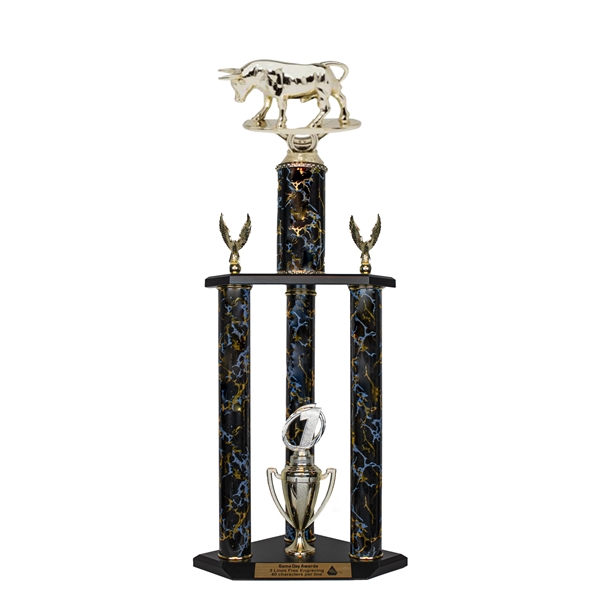 3 Column Trophy<BR> Raging Bull <BR> 26 to 32 Inches<BR> 10 Colors