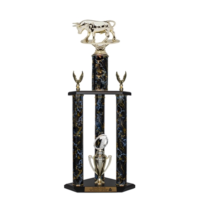 3 Column Trophy<BR> Raging Bull <BR> 26 to 36 Inches<BR> 10 Colors