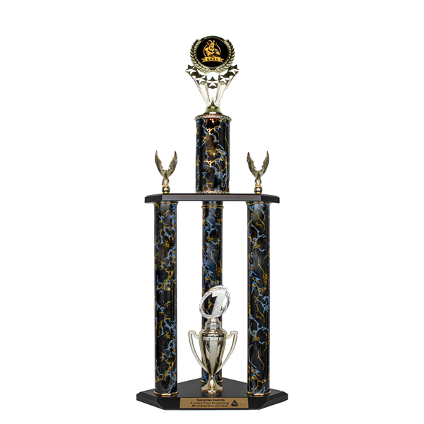 3 Column Trophy<BR> G.O.A.T. Logo Figure <BR> 26 to 32 Inches<BR> 10 Colors
