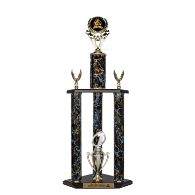 3 Column Trophy<BR> G.O.A.T. Logo Figure <BR> 26 to 36 Inches<BR> 10 Colors