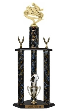 3 Column Trophy<BR> Racing Motorcycle Trophy <BR> 26 to 36 Inches<BR> 10 Colors