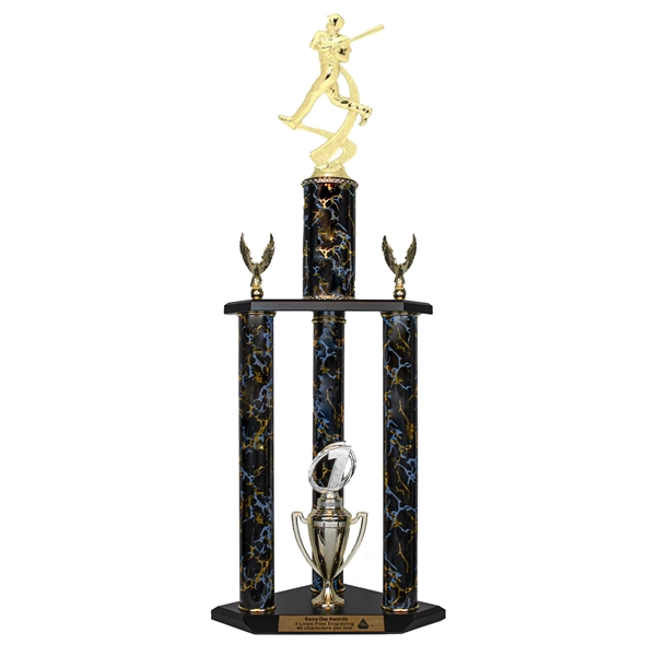 3 Column Trophy<BR> Male Motion Batter<BR> 26 to 36 Inches<BR> 10 Colors
