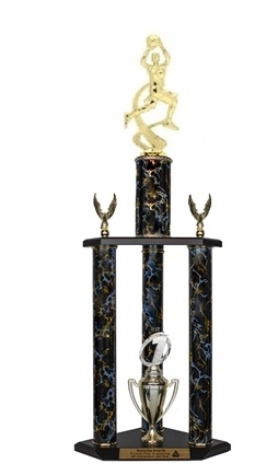 3 Column Trophy<BR> Female Motion Basketball<BR> 26 to 36 Inches<BR> 10 Colors