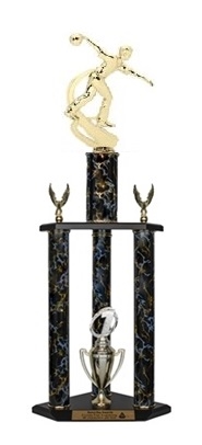 3 Column Trophy<BR> Male Motion Bowling<BR> 26 to 36 Inches<BR> 10 Colors