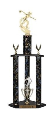 3 Column Trophy<BR> Female Motion Bowling<BR> 26 to 36 Inches<BR> 10 Colors