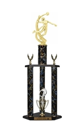 3 Column Trophy<BR> Female Motion Volleyball<BR> 26 to 36 Inches<BR> 10 Colors