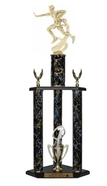 3 Column Trophy<BR> Male Motion Flag Football<BR> 26 to 36 Inches<BR> 10 Colors