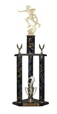 3 Column Trophy<BR> Female Motion Flag Football<BR> 26 to 36 Inches<BR> 10 Colors