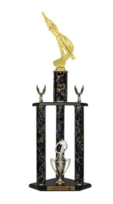 3 Column Trophy<BR> Female Motion Swimming<BR> 26 to 36 Inches<BR> 10 Colors
