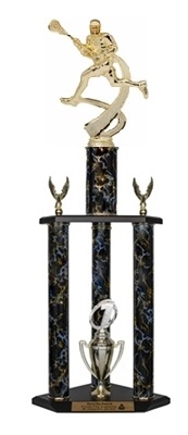 3 Column Trophy<BR> Male Motion Lacrosse<BR> 26 to 36 Inches<BR> 10 Colors