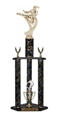 3 Column Trophy<BR> Female Motion Karate<BR> 26 to 36 Inches<BR> 10 Colors