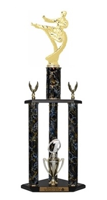 3 Column Trophy<BR> Male Motion Karate<BR> 26 to 36 Inches<BR> 10 Colors