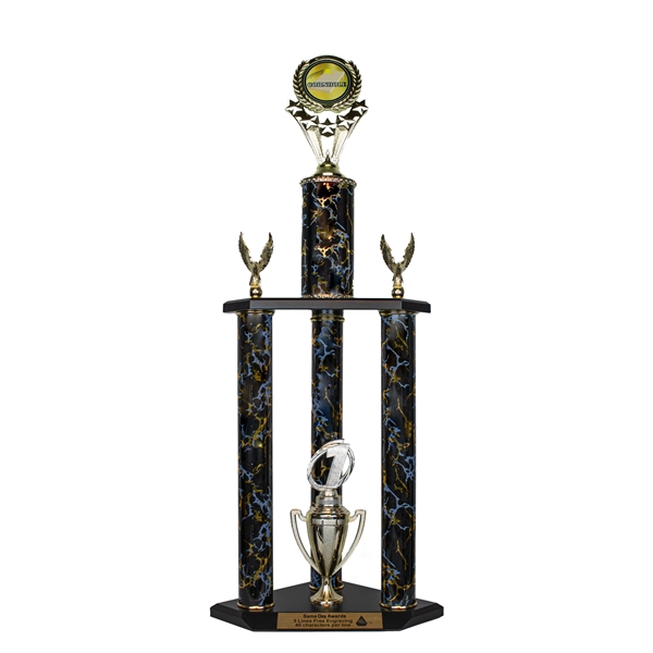 3 Column Black Magic Trophy<BR> Cornhole or Custom Logo <BR> 26 to 36 Inches