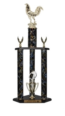 3 Column Trophy<BR> Rooster<BR> 26 to 36 Inches<BR> 10 Colors