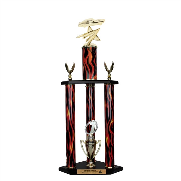 3 Column Flame Trophy<BR> Mustang Trophy <BR> 26 to 36 Inches