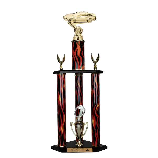 3 Column Flame Trophy<BR> Modern Camaro Trophy <BR> 26 to 32 Inches