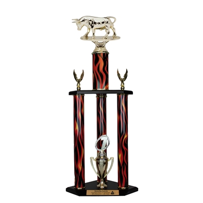 3 Column Flame Trophy<BR> Raging Bull <BR> 26 to 36 Inches