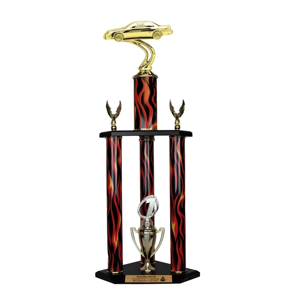 3 Column Flame Trophy<BR> Stock CarTrophy <BR> 26 to 36 Inches