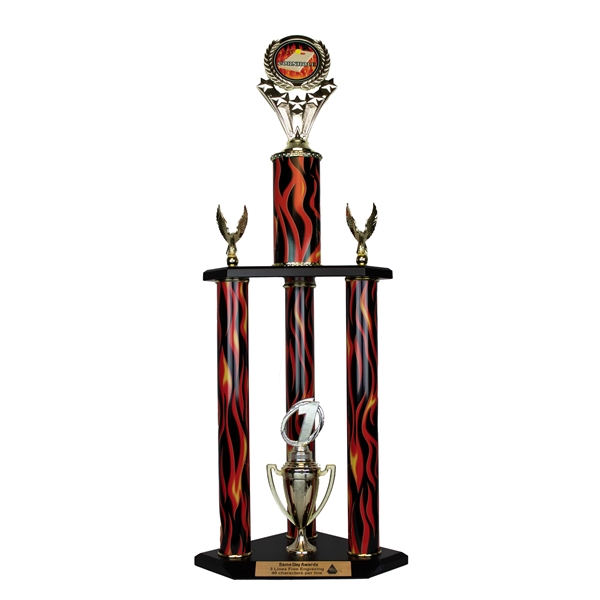3 Column Flame Trophy<BR> Cornhole <BR> 26 to 32 Inches