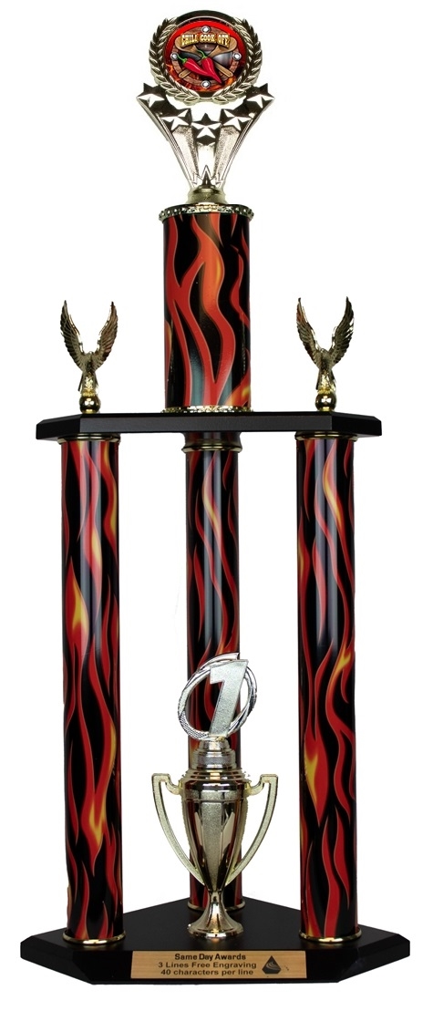 3 Column Flame Trophy<BR> Chili Cook Off<BR>Or Custom Logo Trophy<BR> 26 to 36 Inches