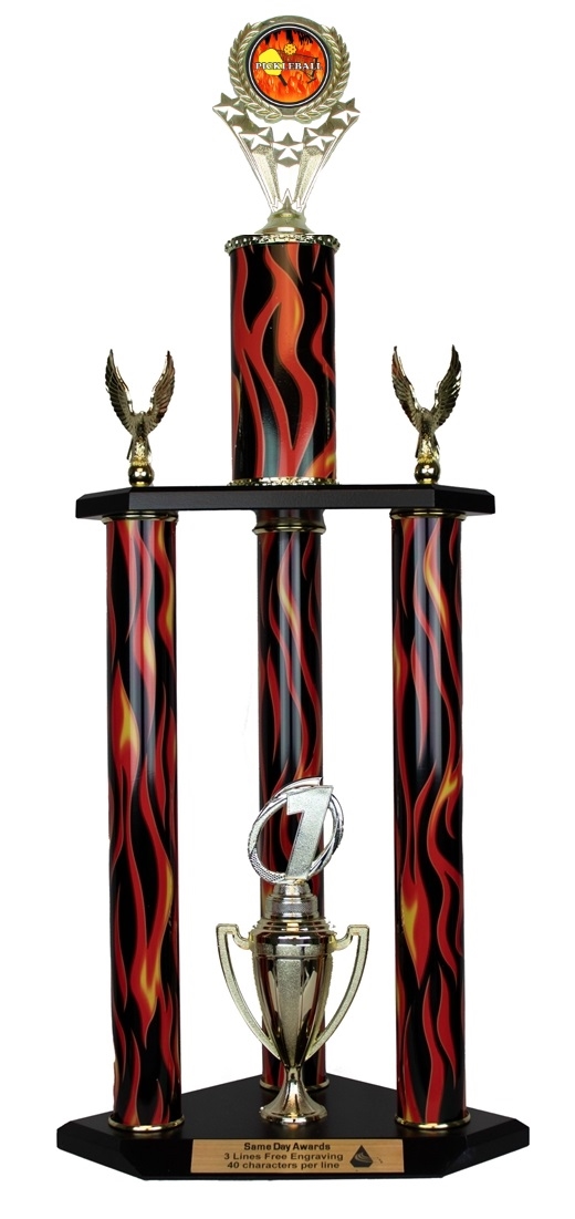 3 Column Flame Trophy<BR> Pickleball Flame Trophy <BR> 26 to 36 Inches