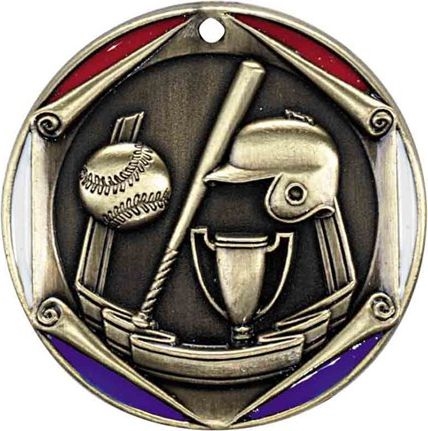 3 Color Die Cast<BR> Baseball Medal<BR> Gold/Silver/Bronze<BR> 2  Inches