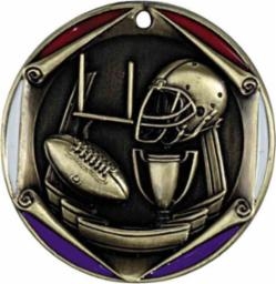 3 Color Die Cast<BR>Football  Medal<BR> Gold Only<BR> 2 Inches