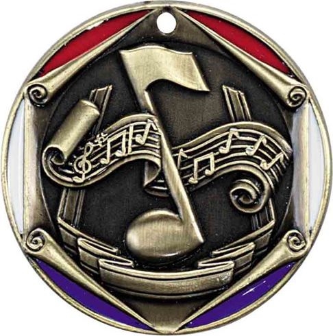 3 Color Die Cast<BR> Music  Medal<BR> Gold Only<BR> 2 Inches