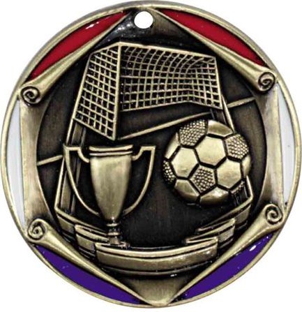 3 Color Die Cast<BR> Soccer Medal<BR> Gold/Silver/Bronze<BR> 2  Inches