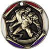 3 Color Die Cast<BR> Wrestling Medal<BR> Gold/Silver/Bronze<BR> 2  Inches